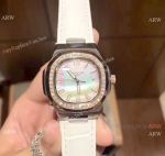 Patek Philippe Copy Nautilus Watch - Diamond Women Watch White MOP Face